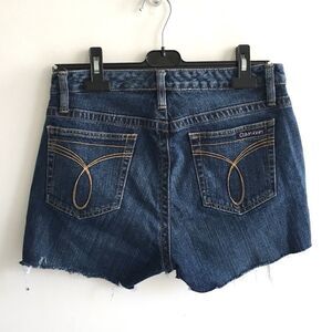 CALVIN KLEIN Cut Off Denim Jean Shorts Destroyed Dark Blue 29